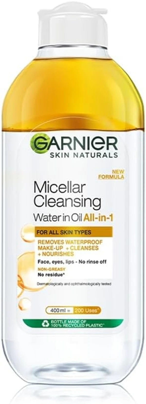 Garnier Skin Naturals, Cleansing Water for Waterproof Makeup, Nourishing Formula, Micellar Oil-Infused Cleansing Water, 400ml