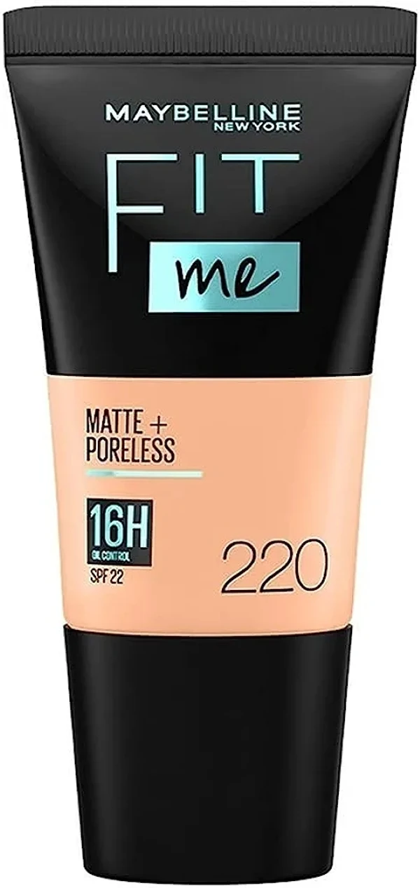 Maybelline New York Liquid Foundation, Matte & Poreless, Full Coverage Blendable Normal to Oily Skin, Fit Me, 220 Natural Beige, 18ml