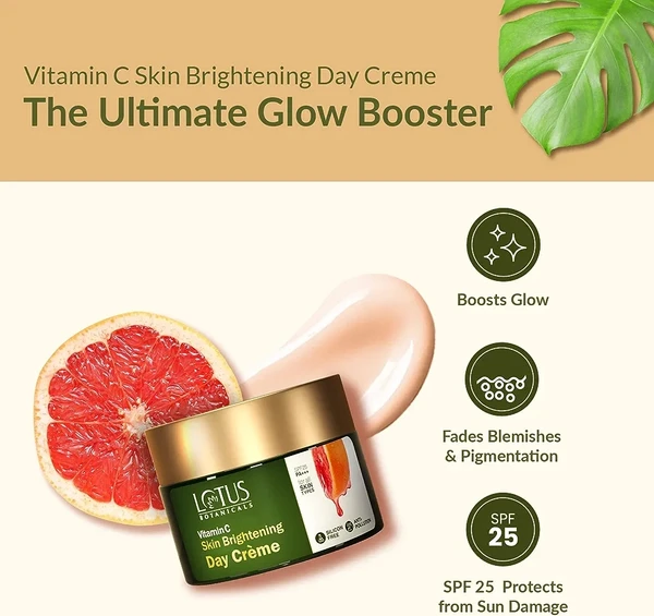 Lotus Botanicals Skin Brightening Day Cream | Vitamin C | SPF 25 | PA+++ | Lightweight | Silicon & Chemical Free | All Skin Types | 50g