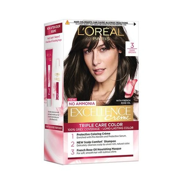 L'Oreal excellence  Loreal Paris Excellence Creme Hair Colour, 25 ml + 25 g 3 Natural Darkest Brown