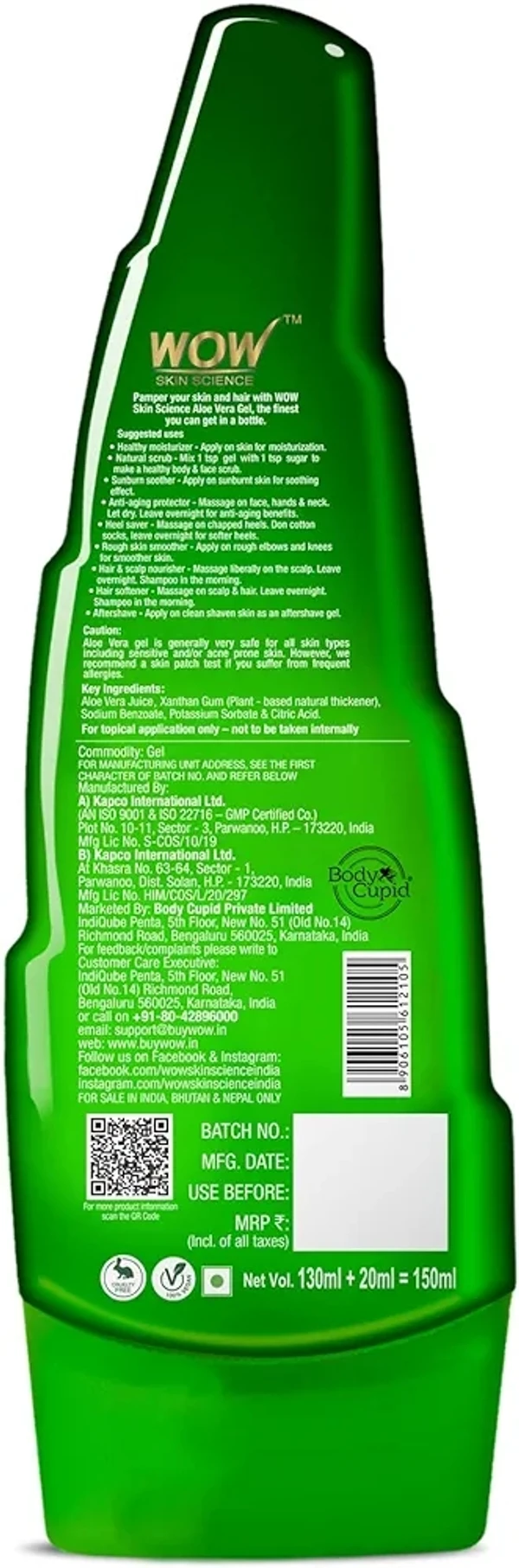 Wow Skin Science  WOW Skin Science 99% Pure Aloe Vera Gel for Face, Skin & Hair - 150ml