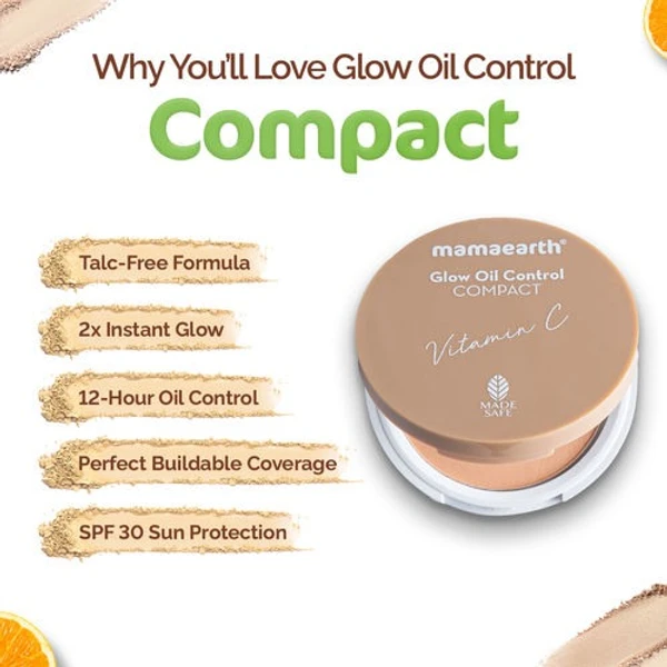 mammaearth Mamaearth Glow Oil Control Compact SPF 30 With Vitamin C & Turmeric - Creme Glow (9gm)