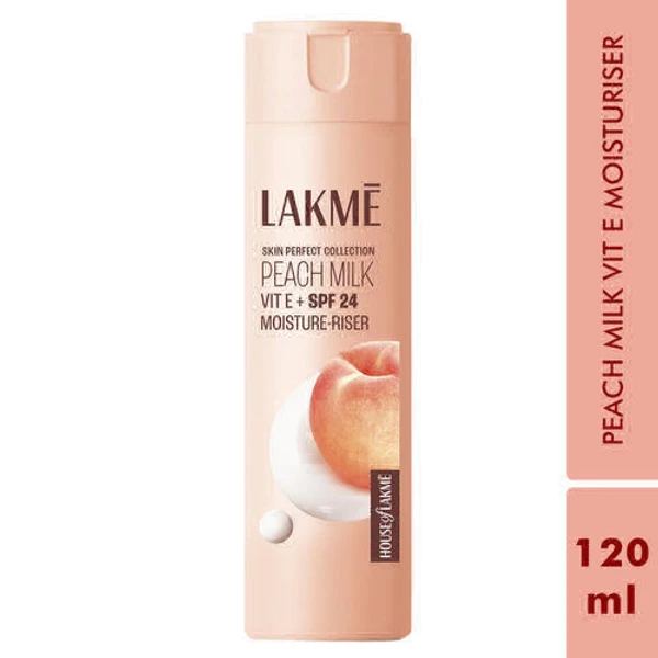 Lakme peach Milk lotion  Lakme Peach Milk Moisturizer Body Lotion, Lightweight, Non-Sticky, Locks Moisture For 12 Hours, 120gm