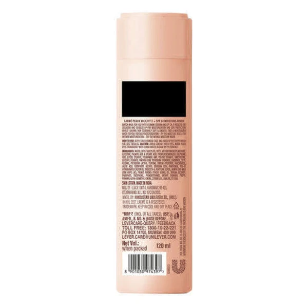 Lakme peach Milk lotion  Lakme Peach Milk Moisturizer Body Lotion, Lightweight, Non-Sticky, Locks Moisture For 12 Hours, 120gm