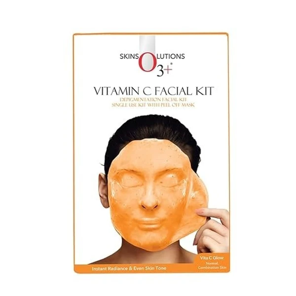 o3+ O3+ Vitamin C Facial Kit Depigmentation Single use Kit with Peel Off Mask for Instant Radiance and Even Skin Tone | Vita C Glow Normal, Combination Skin, 45g