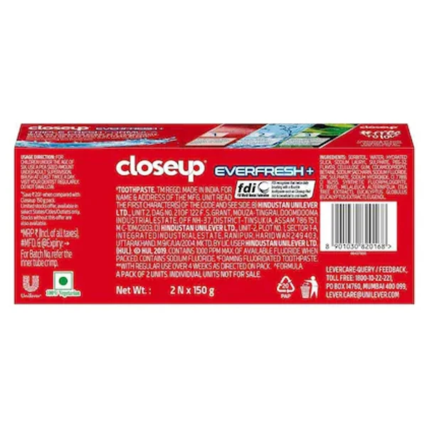 Close Up Closeup Everfresh+ Red Hot Gel Toothpaste 150 g (Pack of 2)