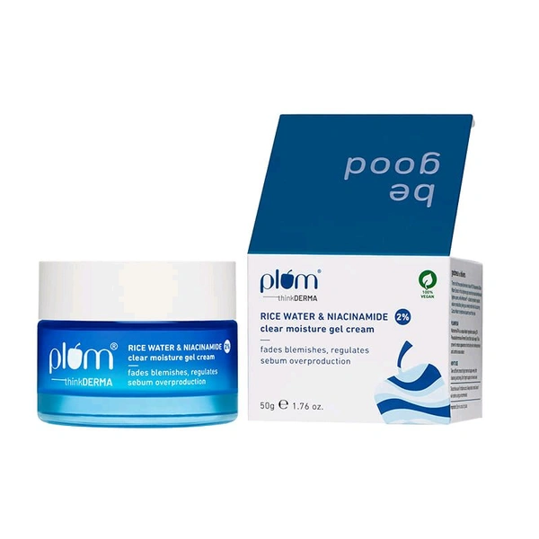 Plum  Plum Think Derma 2% Niacinamide & Rice Water Clear Moisture Gel Cream For Oil-Free, Non-Sticky Hydration 50ml 
