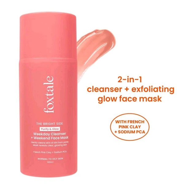 Foxtale Purify & Glow Cleanser + Mask With French Pink Clay & Sodium
(100ml)