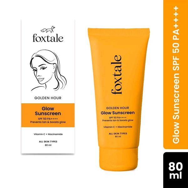 Foxtale Glow Sunscreen SPF 50 PA++++ with Vitamin C & Niacinamide for a Dewy Glow
(80ml)