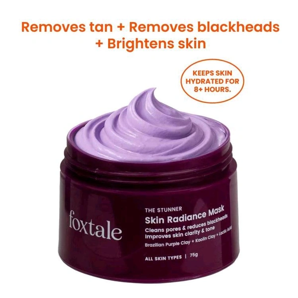 Foxtale De-Tan Skin Radiance Mask, With Lactic Acid, Brazilian Purple Clay & Kaolin Clay
(75g)