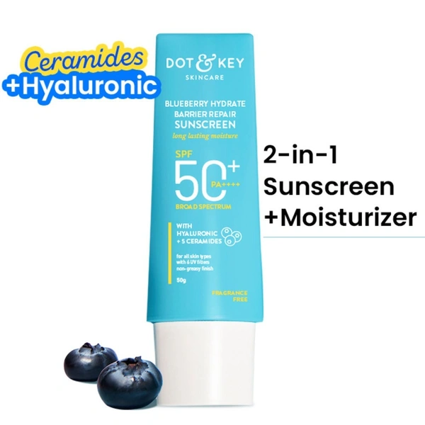 Dot & Key Blueberry Hydrating Barrier Repair Face Sunscreen SPF 50+ PA++++ - 100% No White Cast (50 g)