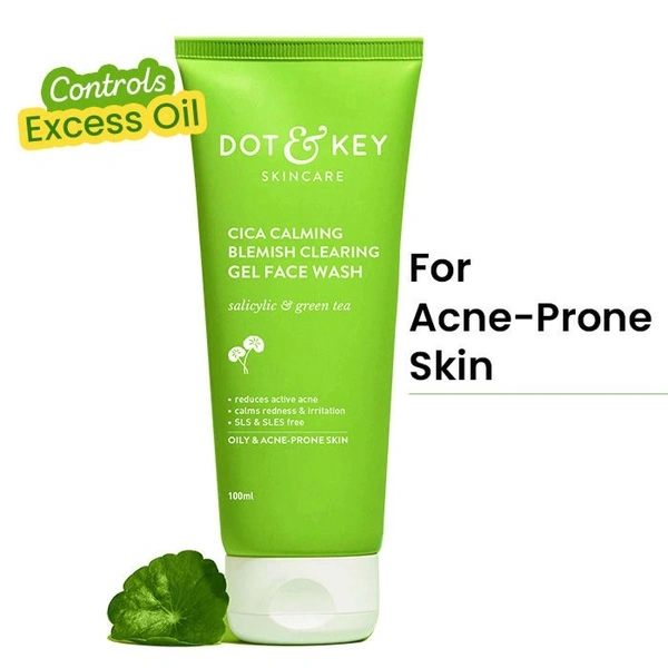 Dot & Key Cica Salicylic & Green Tea Facewash For Acne Prone & Oily Skin, Cleanses Pores & Excess Oil (100ml)