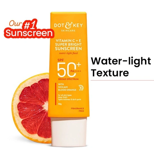 Dot & Key Vitamin C + E Face Sunscreen SPF 50 PA+++ For Glowing Skin, 100% No White Cast (50g)