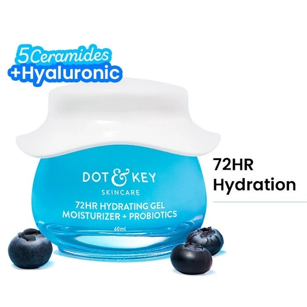 Dot & Key 72HR Hydrating Gel Face Moisturizer With Hyaluronic & Probiotics For Normal To Oily Skin (60ml)