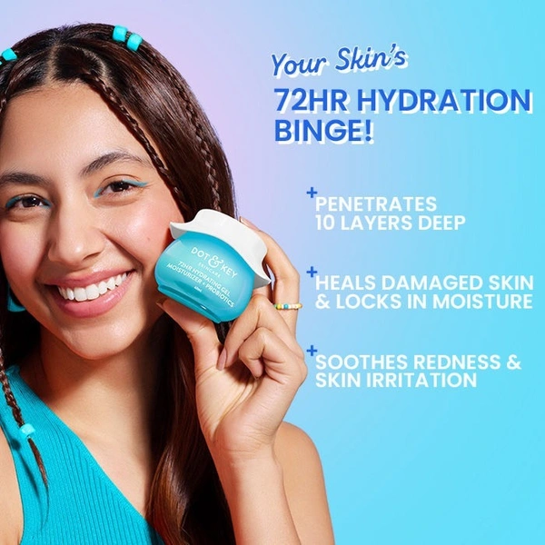 Dot & Key 72HR Hydrating Gel Face Moisturizer With Hyaluronic & Probiotics For Normal To Oily Skin (60ml)