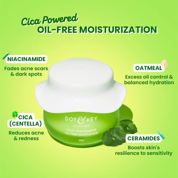 Dot & Key Cica Niacinamide & Ceramides Oil-Free Face Moisturizer For Acne Prone & Oily Skin (60ml)