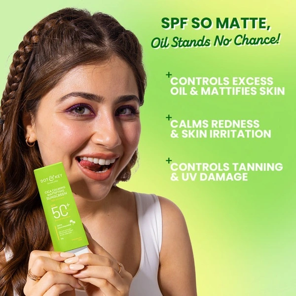 Dot & Key Cica Calming Mattifying Sunscreen Niacinamide SPF 50+ PA++++ For Oily Acne Prone & Sensitive Skin Light Gel Cream (50 g)