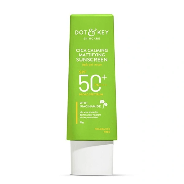 Dot & Key Cica Calming Mattifying Sunscreen Niacinamide SPF 50+ PA++++ For Oily Acne Prone & Sensitive Skin Light Gel Cream (50 g)