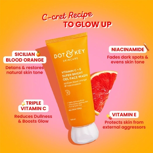 Dot & Key Vitamin C + E Super Bright Gel Face Wash (100ml) - 