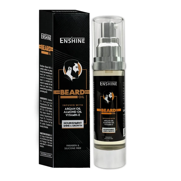 Enshine Beard Oil Infused With Argan Oil, Almond Oil & Vitamin E , For Nourished & Shiny Hair 50ml