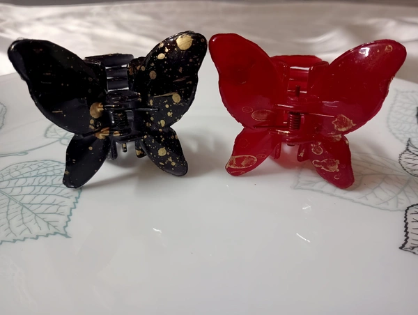 SPRINKLED GOLD BUTTERFLY HAIR CLAWS  - Nutmeg Wood Finish