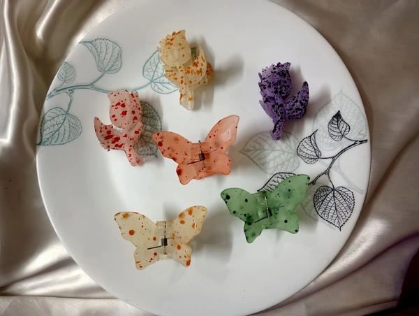 PAINT SPLATTER HAIR CLIPS - green(butterfly shape)