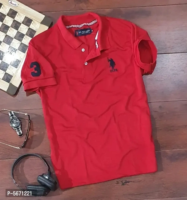 Cotton Blend Round Neck Tshirt Best Quality  - Red, L