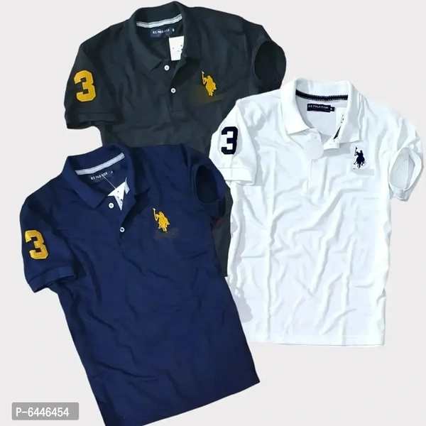 Premium Cotton Matt USPA Polo T-shirt Pack Of 3  - M