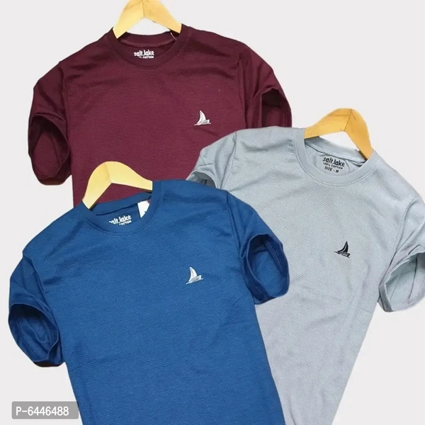 Stylish Popcorn Cotton Round Neck T-shirt Pack Of 3  - M