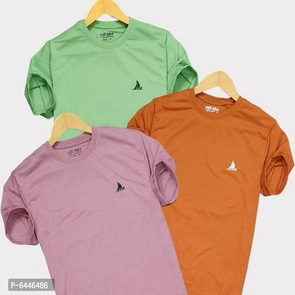 Stylish Popcorn 100% Cotton Round Neck Tshirt Pack Of 3  - L