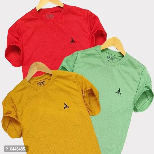 Stylish Popcorn 100% Cotton Round Neck Tshirt Pack Of 3  - L