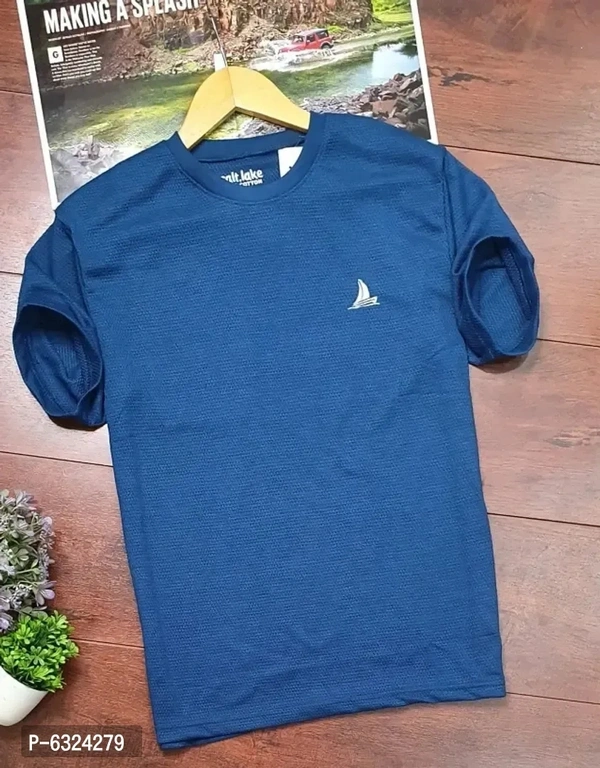 Stylish Popcorn 100% Cotton Blend Round Neck Tshirt  - Cornflower Blue, L