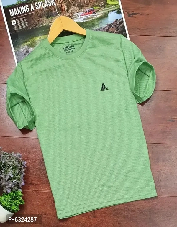 Stylish Popcorn 100% Cotton Blend Round Neck Tshirt  - Mint Green, M