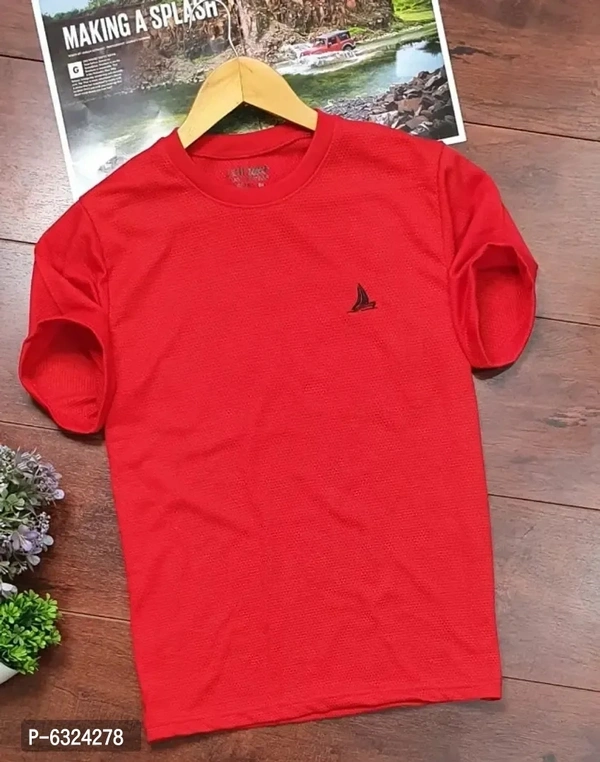 Stylish Popcorn 100% Cotton Blend Round Neck Tshirt  - Red, M