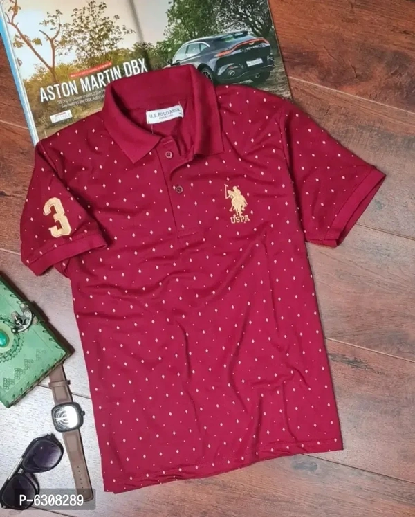 Cotton Blend Printed Polo Tshirt  - Bright Red, XXl