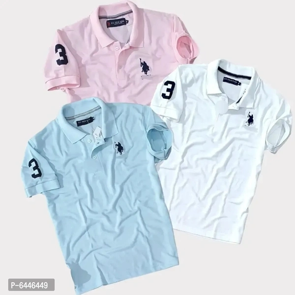 Premium Cotton Matt USPA Polo T-shirt Pack Of 3  - L