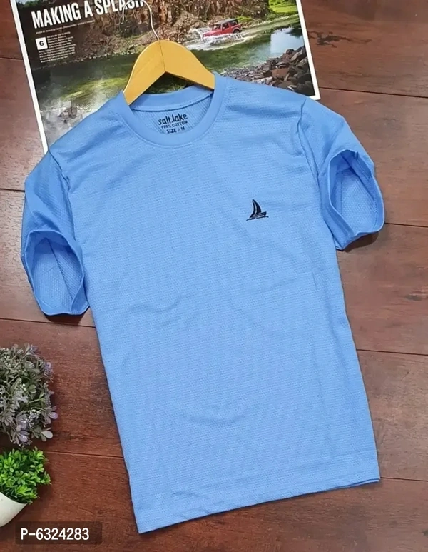 Stylish Popcorn 100% Cotton Blend Round Neck Tshirt  - Azure Radiance, XXL