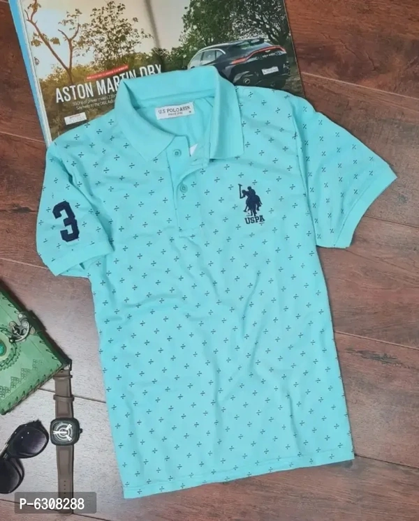 Cotton Blend Printed Polo Tshirt  - M