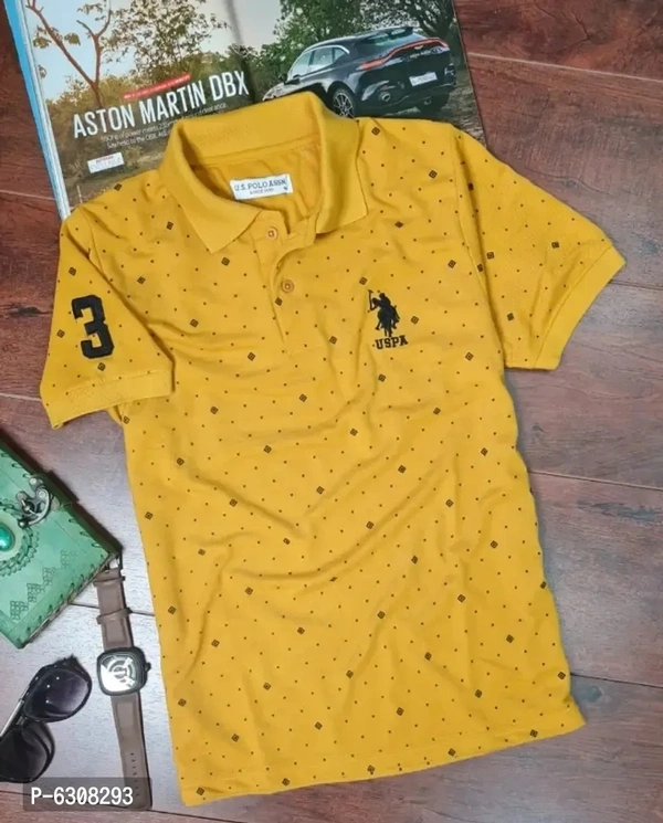 Cotton Blend Printed Polo Tshirt  - M