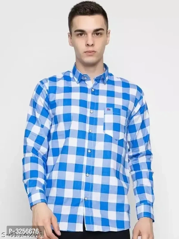 Mens Multicolour Cotton Check Full Sleeve Slim Fit Shirt  - L