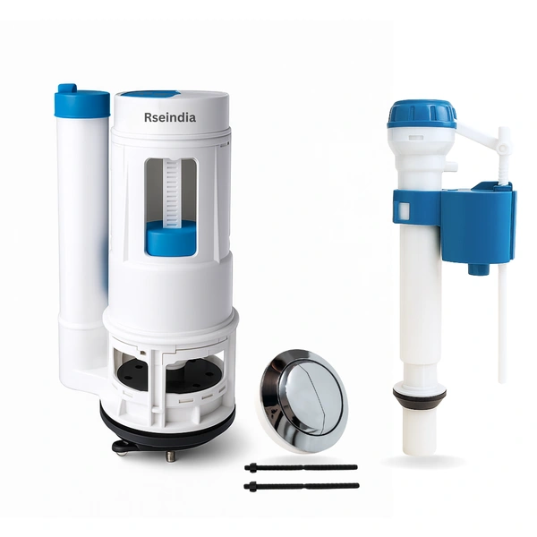 RSEINDIA 8 Inch Master Dual Flush Valve Replacement Kit for One Piece Toilet - Includes 2" Flush Valve, 7/8" Fill Valve, Button - Universal Fit for Toilet Tanks 10" to 12" High - 8 inch, white