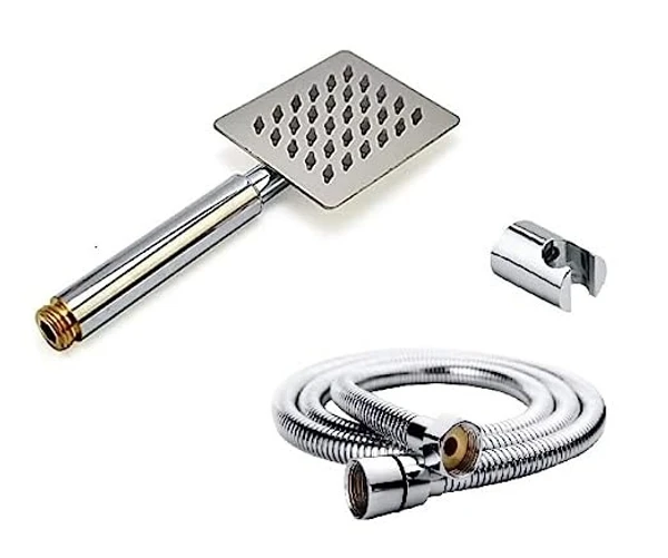 A.M  Stainless Steel Ultra Slim Hand Shower With 1.5 Meter Flexible Tube And Wall Hook ( Tube Inner Nut Brass & Outer Body SS-304 Grade ) (HAND SHOWER WITH 1,5 METER TUBE AND HOOK) - square