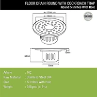 Vincent 5 inch (with Hole) Anti- insect & Cockroach and rats Jali/Trap Floor Drain with 304-Grade Stainless Steel (Silver) Made for washbasin , suitable for 4 & 5 ich PVC Pipe - 5 inch with hole
