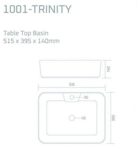 solitare  "1001 Trinity Table Top Basin | Contemporary & Spacious | 515x395x140mm" - 515x395x140mm