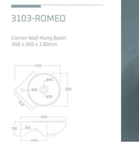 3103-Romeo Corner Wall Hung Basin | Compact & Stylish  - 345x345x130mm