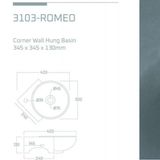 3103-Romeo Corner Wall Hung Basin | Compact & Stylish  - 345x345x130mm