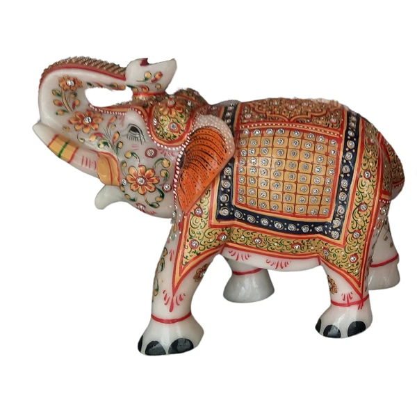 Agra marbles Pair of Two Elephants Handcrafted in makrana marbles- Symbol of Wisdom and Strength, Home Decor Figurines 8 inch - 8 inch, marble