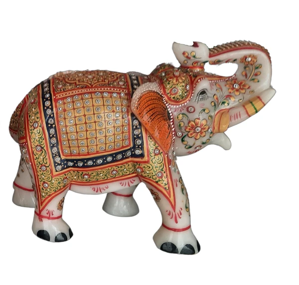 Agra marbles Pair of Two Elephants Handcrafted in makrana marbles- Symbol of Wisdom and Strength, Home Decor Figurines 8 inch - 8 inch, marble