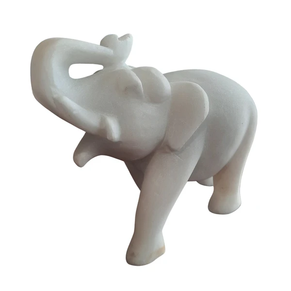 Agra marbles Pair of Two Elephants Handcrafted in Plain White Makrana Marble - Vastu Shastra Inspired Symbol of Wisdom and Strength, Elegant Home Decor Figurines 6 inch  - 6 inch