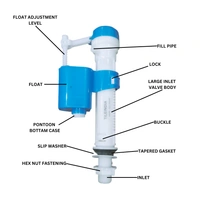 TILEINDIA Plastic Anti-Siphon Toilet Flush Tank Fill Valve | Adjustable 7 to 10 Inch Ball Cock Repair Kit | Compatible with One and Two-Piece Toilets - white, NORMAL